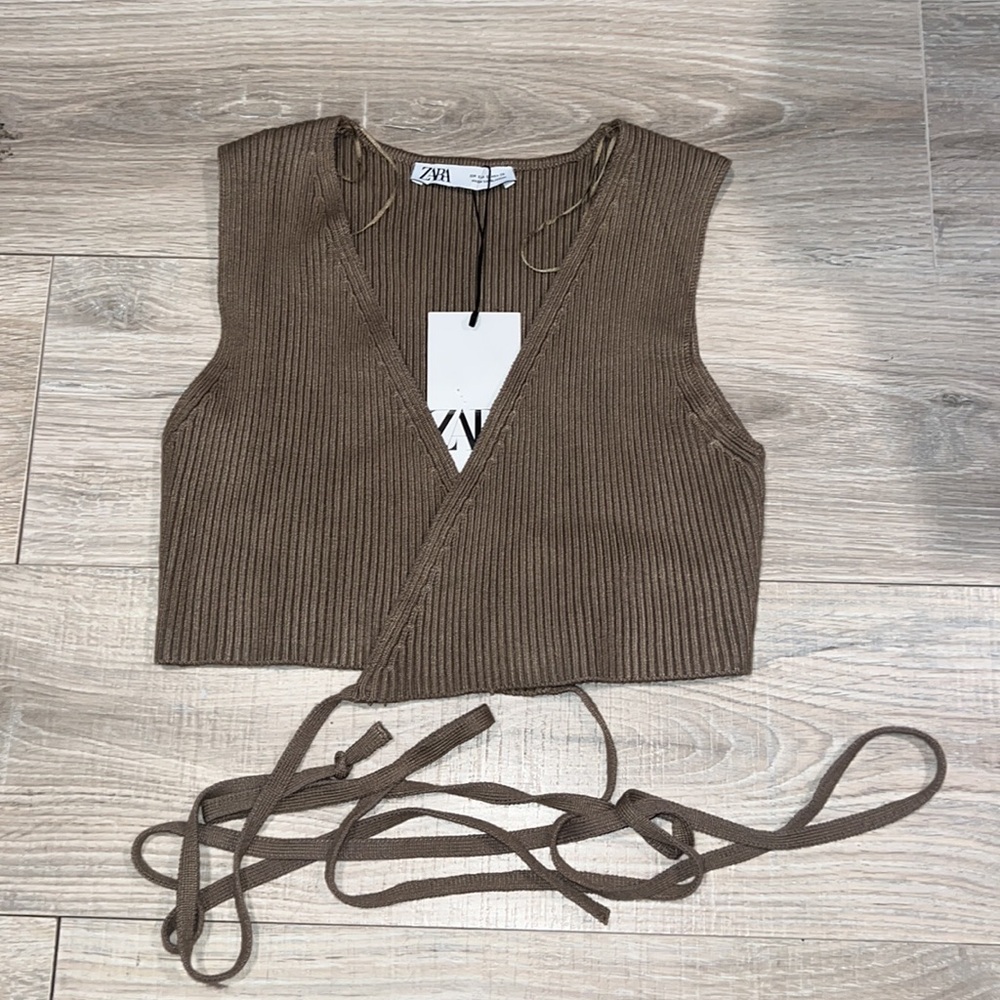 Zara brown wrap around sweater vest NWT